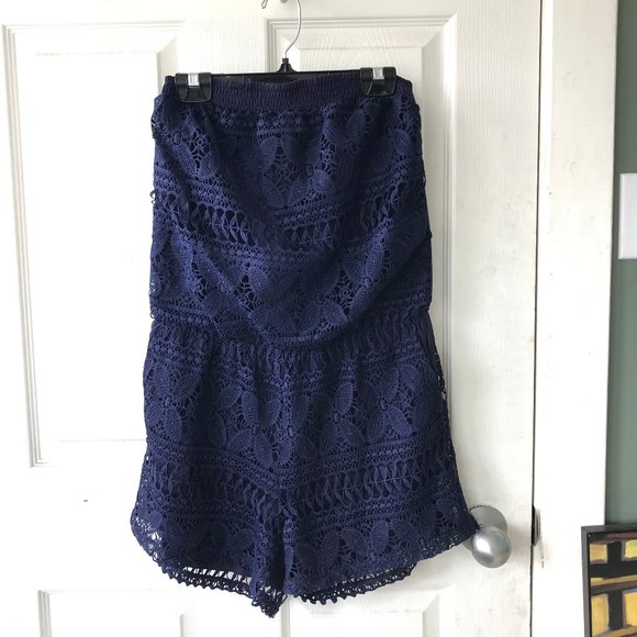 Laffaire Navy Blue Lace Romper - Picture 2 of 6